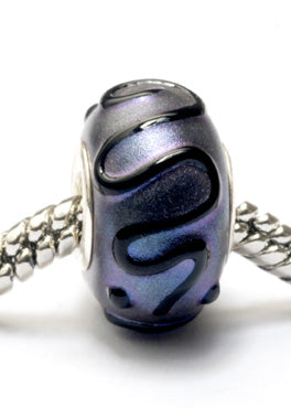 SC10033 - Large Hole Purple Pearl Surface w/Black Rondelle Bead