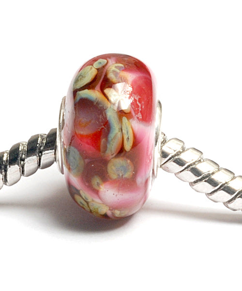 SC10036 - Large Hole Red & Ivory w/Beige Dots Rondelle Bead