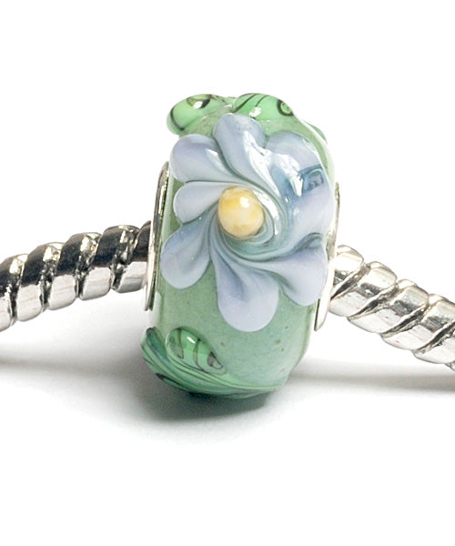 SC10039 - Large Hole Green w/Light Brown Flower Rondelle Bead