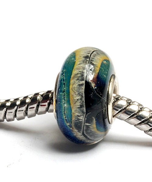 SC10040 - Large Hole Blue & Beige Free Style Rondelle Bead