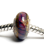 SC10042 - Large Hole Dark Brown w/Ivory Silver  Rondelle Bead
