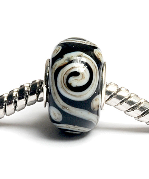 SC10046 - Large Hole Black w/Silver Ivory String Rondelle Bead