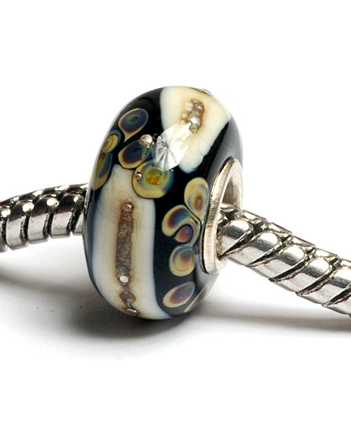 SC10049 - Large Hole Black/Ivory & Beige Rondelle Bead