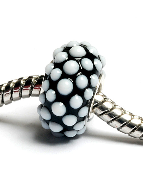 SC10050 - Large Hole Black w/White Dots Rondelle Bead
