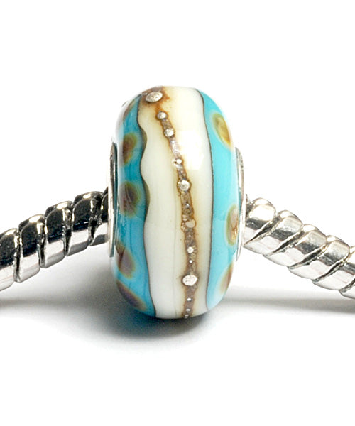 SC10052 - Large Hole Turquoise/Ivory & Beige Rondelle Bead