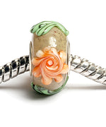 SC10057 - Large Hole Brown w/Orange Flower Rondelle Bead