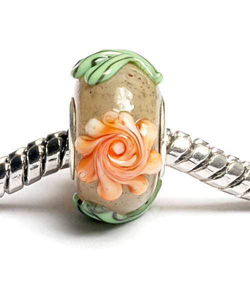 SC10057 - Large Hole Brown w/Orange Flower Rondelle Bead
