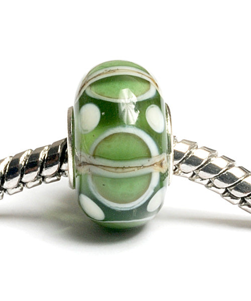 SC10067 - Large Hole Light Green w/Ivory Silver  Rondelle Bead