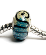 SC10068 - Large Hole Beige & Blue w/Black Swirl Rondelle Bead