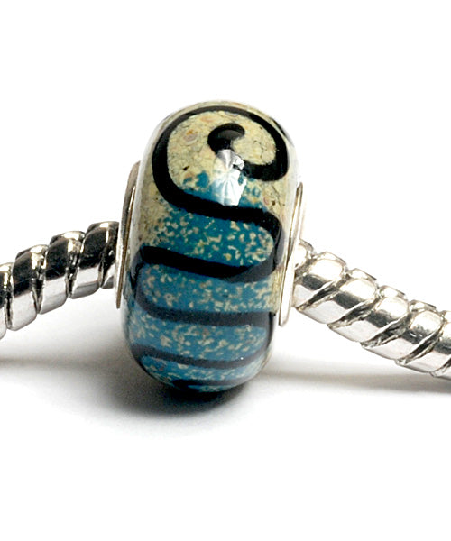 SC10068 - Large Hole Beige & Blue w/Black Swirl Rondelle Bead