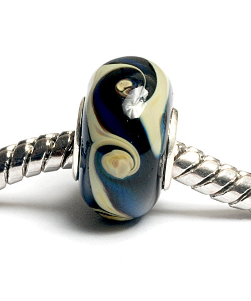 SC10071 - Large Hole Blue/Green Mustard Strips Rondelle Bead