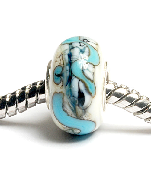 SC10075 - Large Hole White w/Black and Blue String Rondelle Bead
