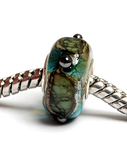 SC10077 - Large Hole Ocean Blue w/Silver Foil Rondelle Bead
