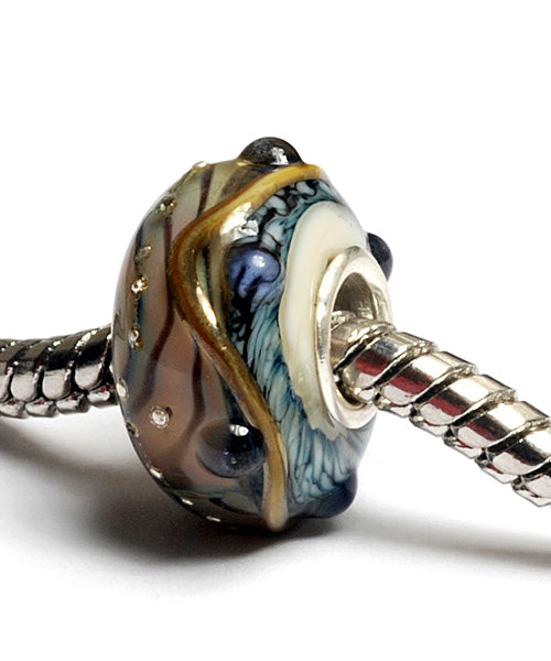 SC10081 - Large Hole Beigew/Blue Gold String Bumps Rondelle Bead