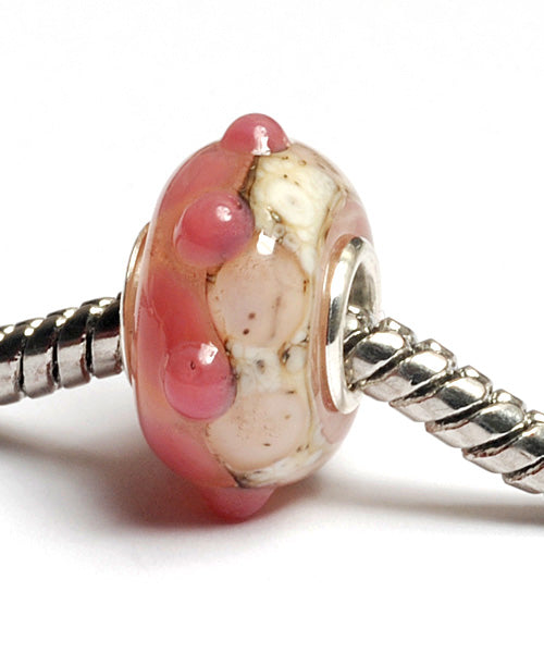 SC10083 - Large Hole Pink w/Beige Bumps Rondelle Bead