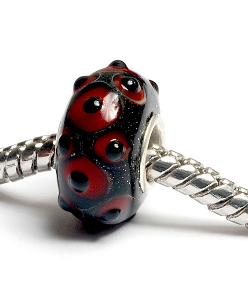 SC10084 - Large Hole Red w/Black Bumps Rondelle Bead