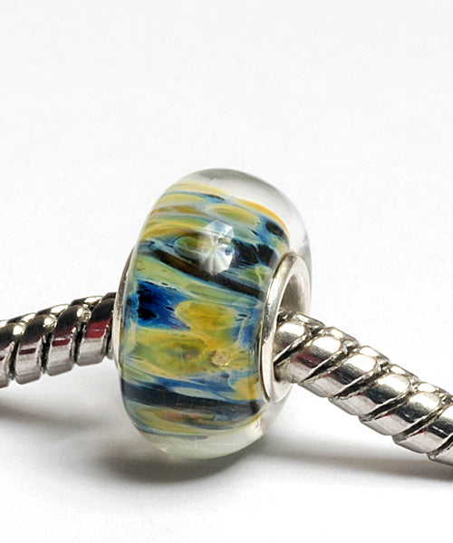 SC10088 - Large Hole Yellow w/Blue  Boro Rondelle Bead
