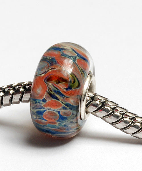 SC10089 - Large Hole Blue w/Coral Boro Rondelle Bead