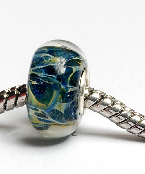 SC10092 - Large Hole Blue with Green  Boro Rondelle Bead
