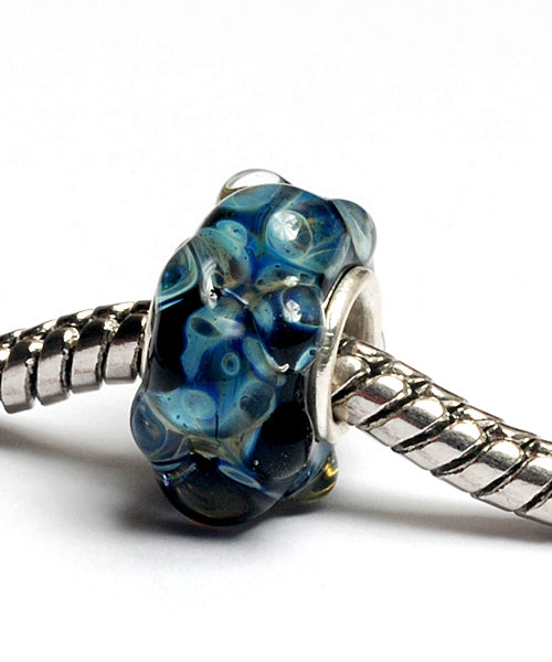 SC10093 - Large Hole Black with Blue Bumps Boro Rondelle Bead