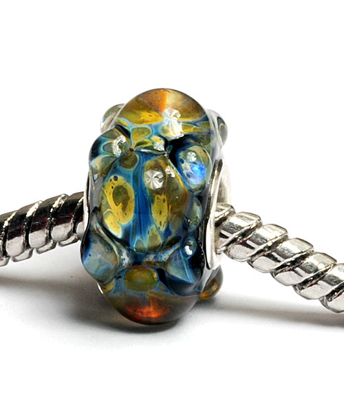 SC10094 - Large Hole Blue w/Yellow Bumps Boro Rondelle Bead