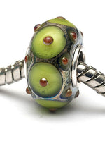 SC10101 - Large Hole Pear Green w/Metal Dots Rondelle Bead
