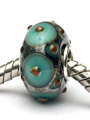 SC10102 - Large Hole Ocean Green w/Metal Dots Rondelle Bead