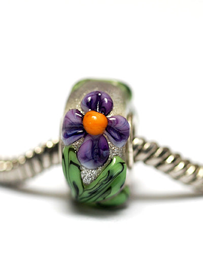 SC10108 - Large Hole Purple w/Orange Flora Rondelle Bead