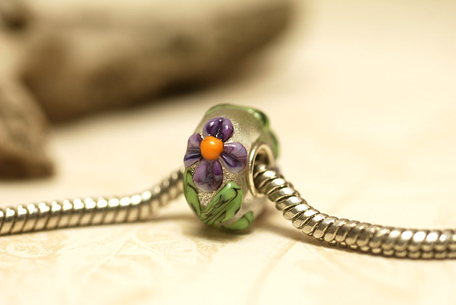 SC10108 - Large Hole Purple w/Orange Flora Rondelle Bead