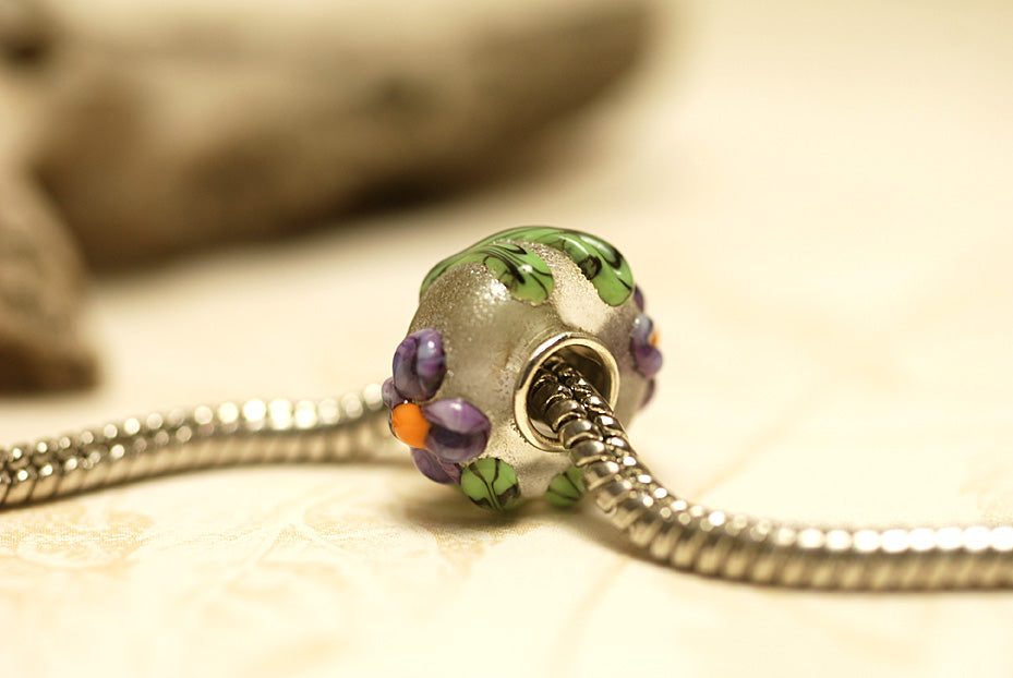 SC10108 - Large Hole Purple w/Orange Flora Rondelle Bead