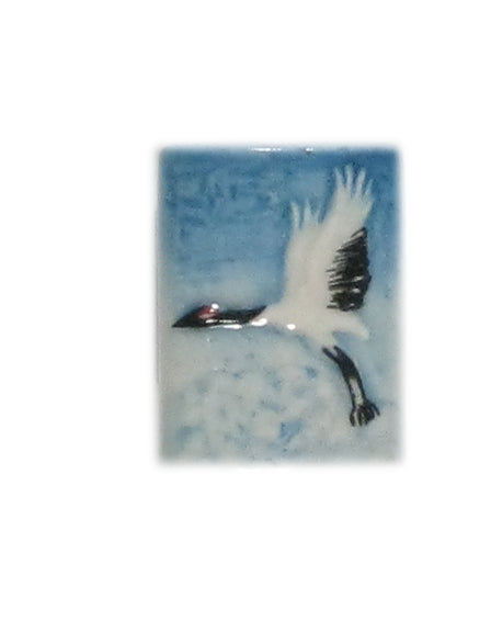 WL021824 - 18x24mm Porcelain Puffed Rectangle Crane Bird 