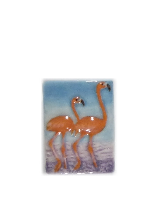 WL031824 - 18x24mm Porcelain Puffed Rectangle Flamingos