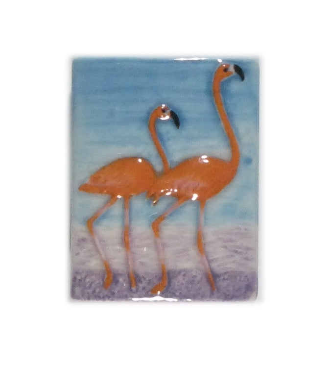 WL033040 - 30x40mm Porcelain Puffed Rectangle Flamingos