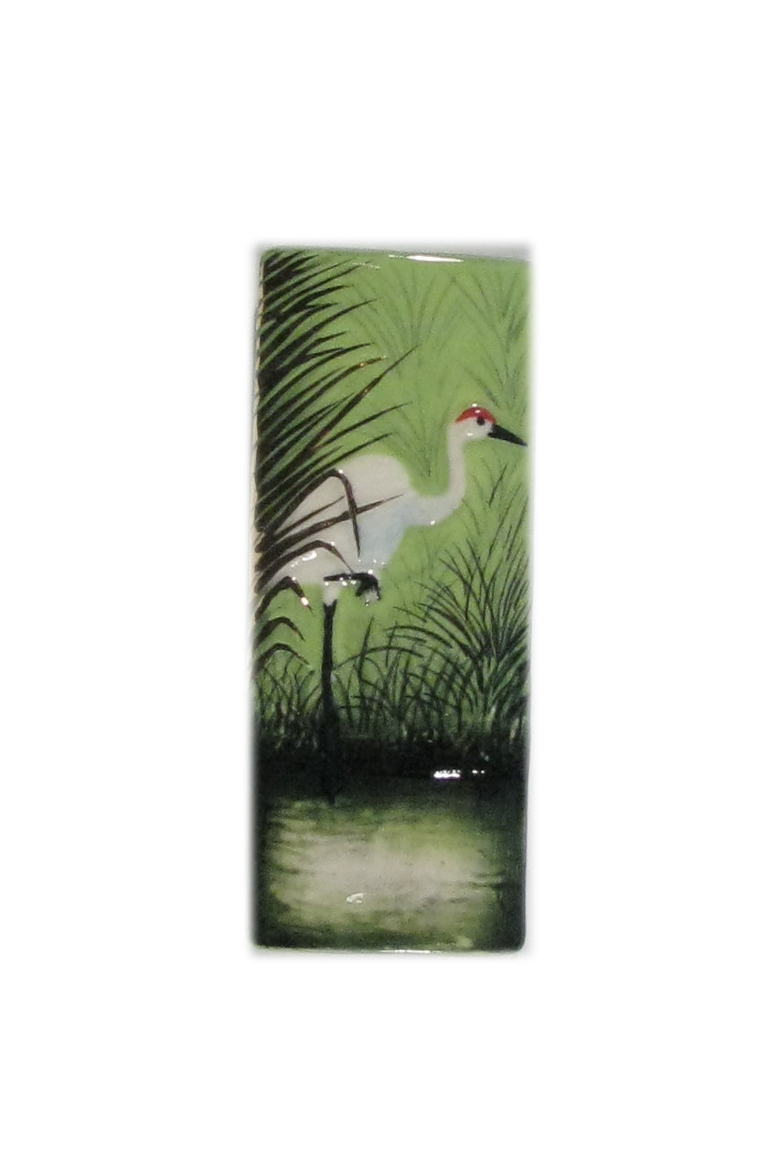 WL012460 - 24x60mm Porcelain Puffed Rectangle Crane Bird 