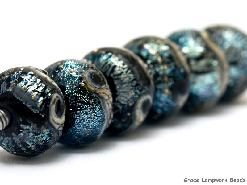 Grace Lampwork Beads SP007 - Ten Opaque Teal Blue Rondelle Spacer Beads -  High Quality Handmade Glass Beads