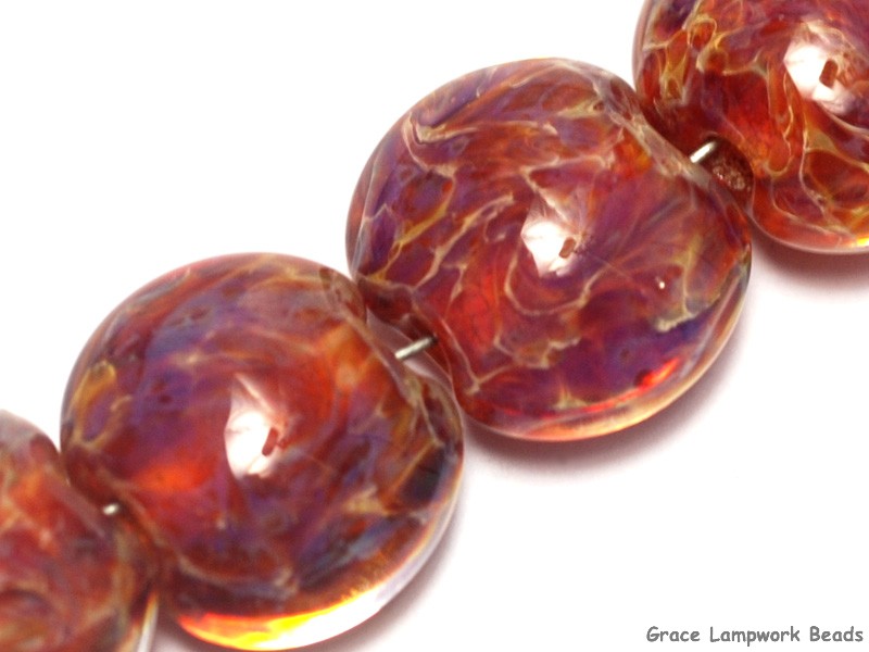 amber violet Handmade lampwork lentil beads