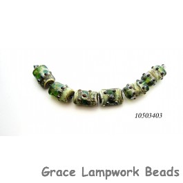 10503403 - Six Green w/Silver Foil Mini Kalera Beads