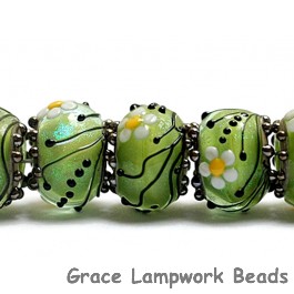 10508401 - Seven Spring Green Florals Rondelle Beads
