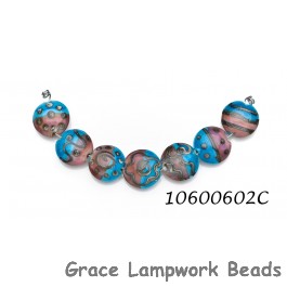 10600602C - Seven Dark Pink w/Turquoise Lentil Beads