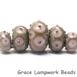 10602811 - Five Lavender Pink w/Metal Dots Grad Rondelle Beads