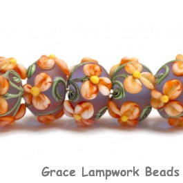 10603601 - Seven Orange Floral on Frosted Glass Rondelle Beads