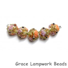 10801007 - Five Light Pink w/Orange Floral Crystal Beads