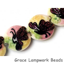 11008412 - Four Pink Sparkle Garden Butterfly Lentil Beads