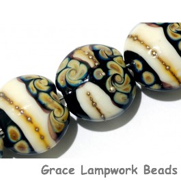 11105012 - Four Black/Ivory & Beige Lentil Beads