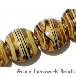 11106102 - Seven Transparent Brown w/Beige Strips Lentil Beads