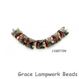 11605704 - Seven Dark Brown Silver Ivory Pillow Beads