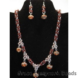 LC-10703801 - Transparent Red w/Silver Foil Necklace & Earrings