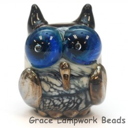 OWL-M-01- Ivory with black free style owl bead, size M