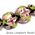 10106512 - Four Pink/Black/Green Silver Foil Lentil Beads