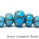10409011 - Five Teal Blue w/Metal Dots Graduated Rondelle Beads